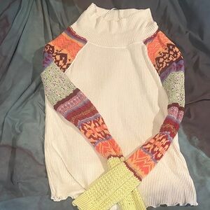 Free People Multicolor Knit Turtleneck Sweater
